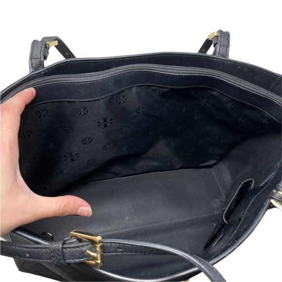 Tory Burch York Black Leather Large Buckle Tote - Picture 5 of 12